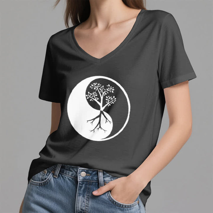 Olivenorma Yin Yang Tree Yoga Meditation V-Neck T-Shirt - image 1