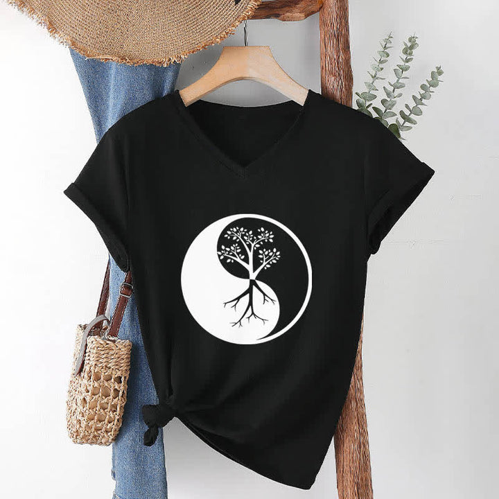 Olivenorma Yin Yang Tree Yoga Meditation V-Neck T-Shirt - image 12