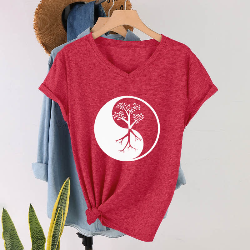 Olivenorma Yin Yang Tree Yoga Meditation V-Neck T-Shirt - image 14