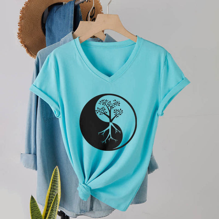 Olivenorma Yin Yang Tree Yoga Meditation V-Neck T-Shirt - image 25