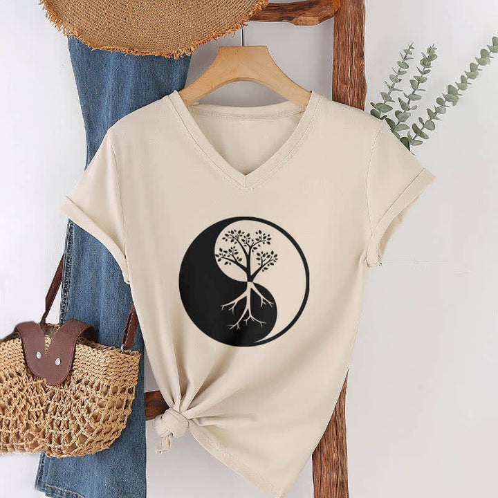 Olivenorma Yin Yang Tree Yoga Meditation V-Neck T-Shirt - image 23