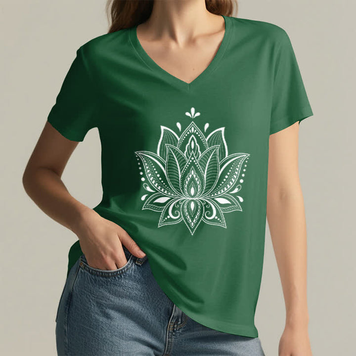 Olivenorma Mandala Lotus Flower V-Neck T-Shirt - image 9