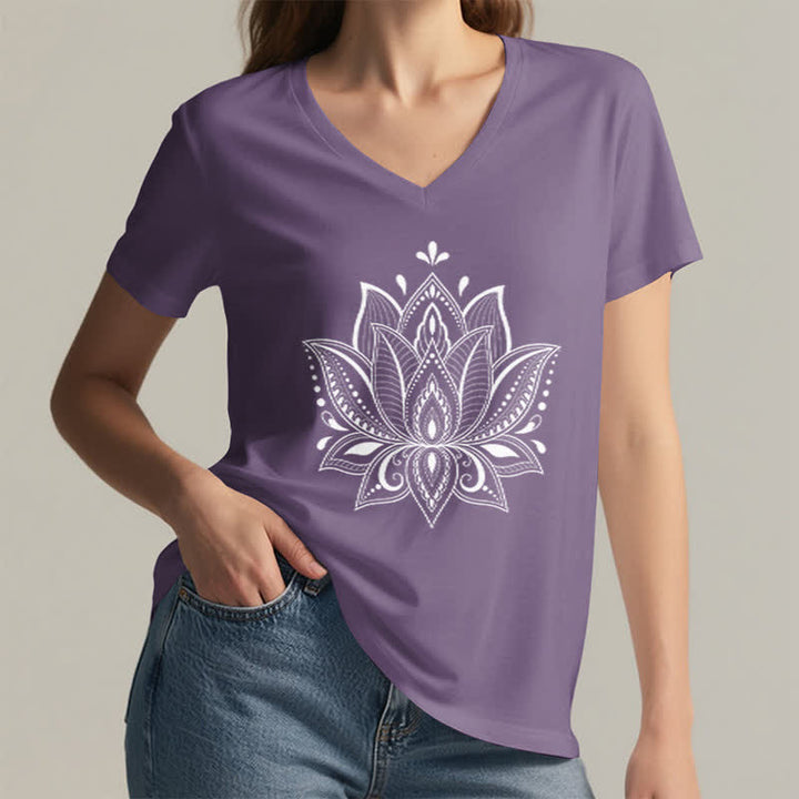 Olivenorma Mandala Lotus Flower V-Neck T-Shirt - image 26