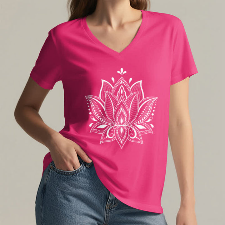Olivenorma Mandala Lotus Flower V-Neck T-Shirt - image 22