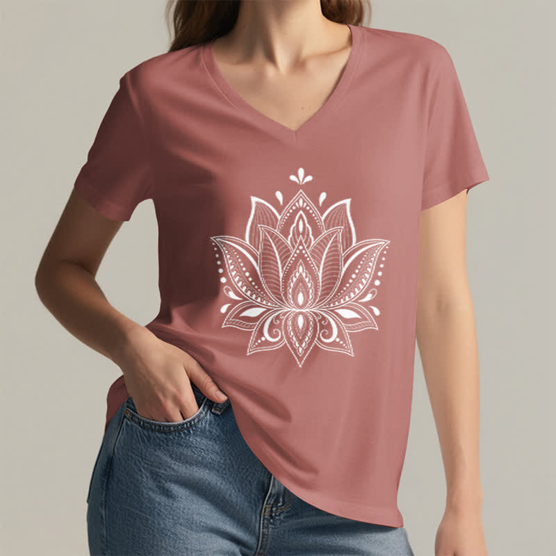 Olivenorma Mandala Lotus Flower V-Neck T-Shirt - image 20