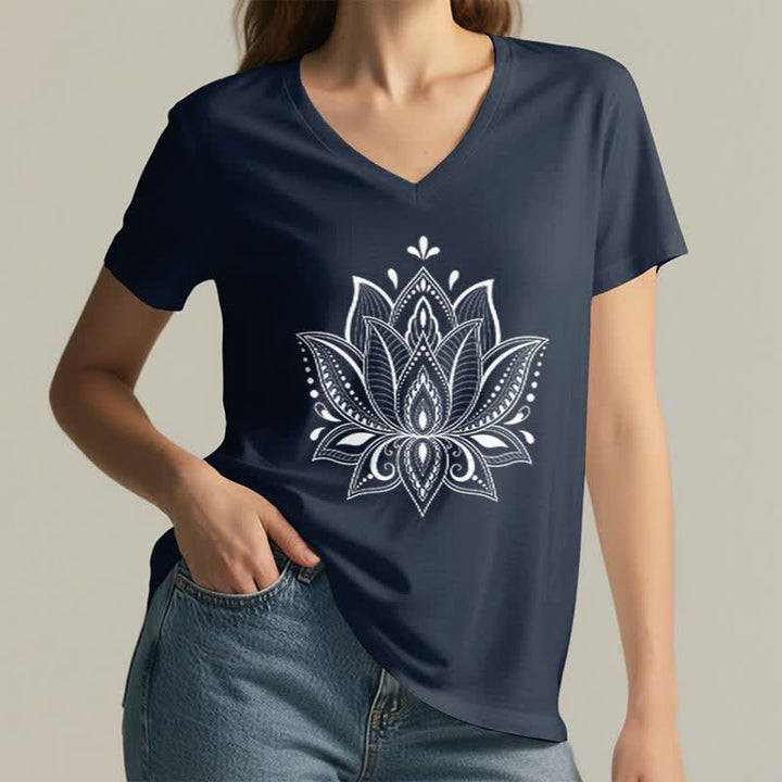 Olivenorma Mandala Lotus Flower V-Neck T-Shirt - image 6