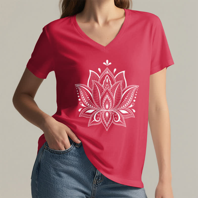 Olivenorma Mandala Lotus Flower V-Neck T-Shirt - image 16