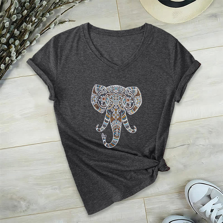 Olivenorma Women's Nature and Animal Elephant V-Neck T-Shirt - Gray - 2XL - image 0
