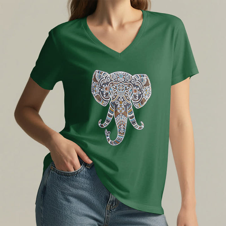 Olivenorma Women's Nature and Animal Elephant V-Neck T-Shirt - image 10