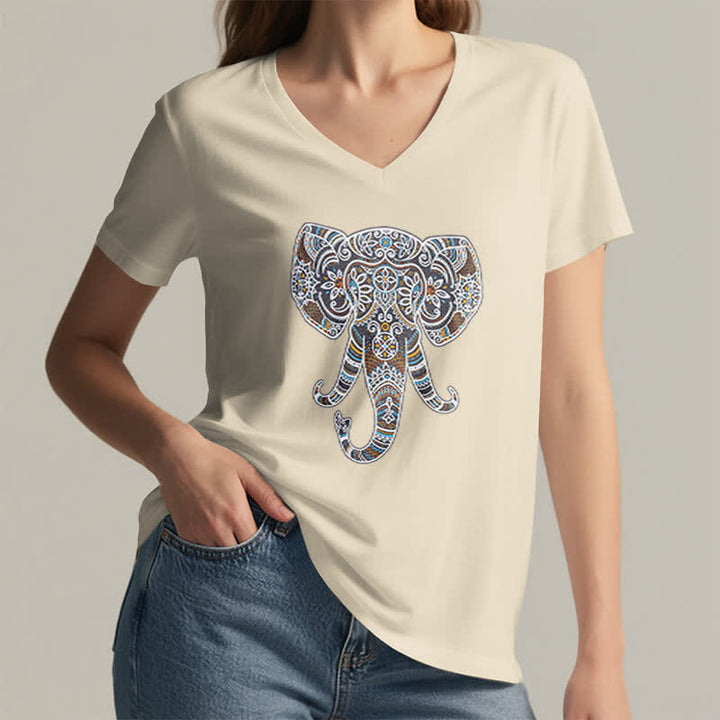 Olivenorma Women's Nature and Animal Elephant V-Neck T-Shirt - image 22