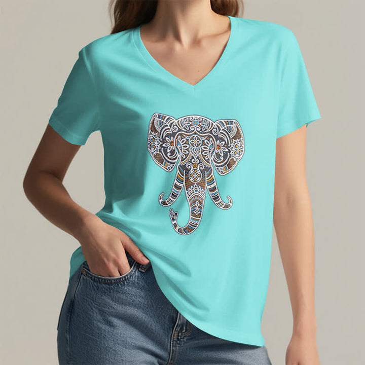 Olivenorma Women's Nature and Animal Elephant V-Neck T-Shirt - image 24