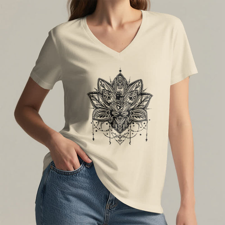 Olivenorma Lotus Printed V-Neck T-Shirt - image 21