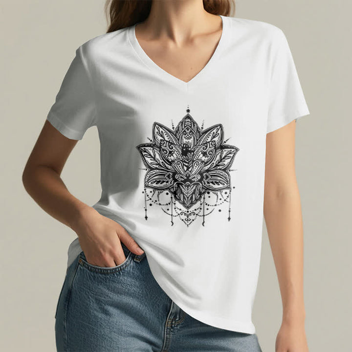 Olivenorma Lotus Printed V-Neck T-Shirt - image 3