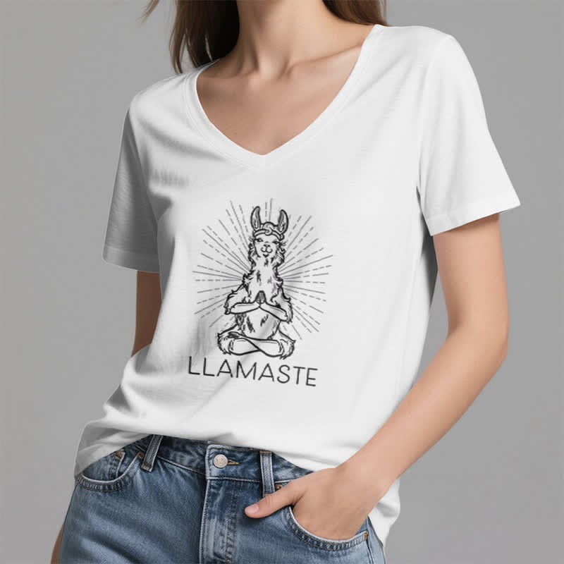 Olivenorma Funny Yoga Llama Namaste Workout V-Neck T-Shirt - image 1