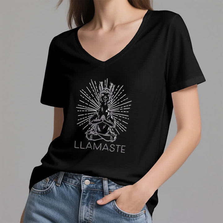 Olivenorma Funny Yoga Llama Namaste Workout V-Neck T-Shirt - image 12