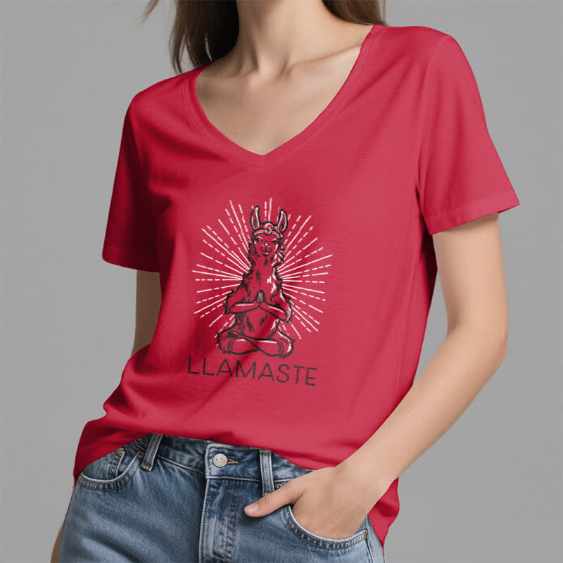 Olivenorma Funny Yoga Llama Namaste Workout V-Neck T-Shirt - image 14