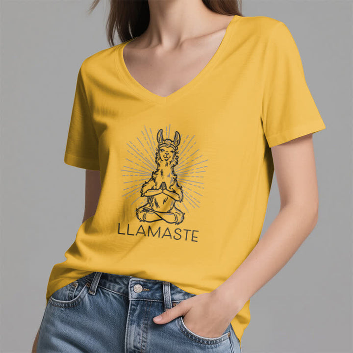 Olivenorma Funny Yoga Llama Namaste Workout V-Neck T-Shirt - image 17