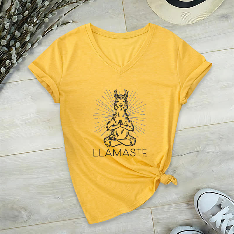 Olivenorma Funny Yoga Llama Namaste Workout V-Neck T-Shirt - Yellow - 2XL - image 15