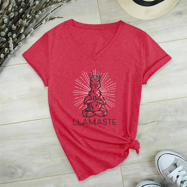 Olivenorma Funny Yoga Llama Namaste Workout V-Neck T-Shirt - Red - 2XL - image 13