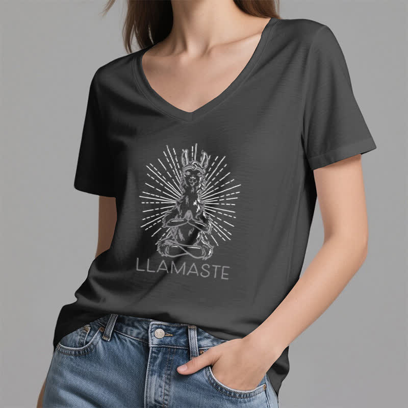 Olivenorma Funny Yoga Llama Namaste Workout V-Neck T-Shirt - image 10