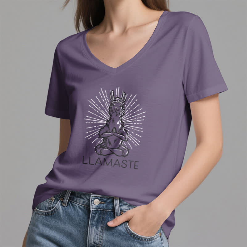 Olivenorma Funny Yoga Llama Namaste Workout V-Neck T-Shirt - image 26