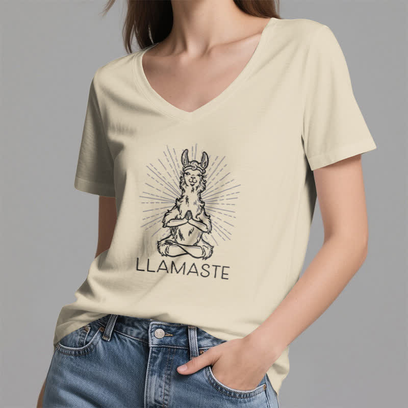 Olivenorma Funny Yoga Llama Namaste Workout V-Neck T-Shirt - image 22
