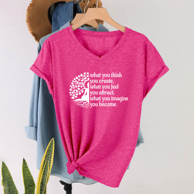 Olivenorma "What You Think You Create" V-Neck T-Shirt - Rose Red - 2XL - image 18