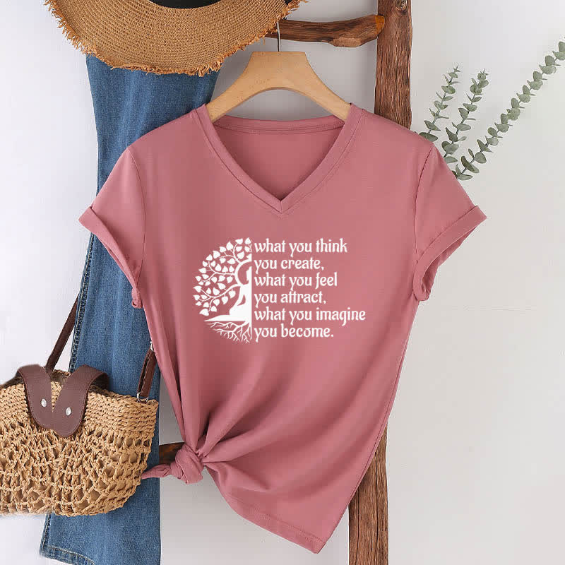 Olivenorma "What You Think You Create" V-Neck T-Shirt - Pink - 2XL - image 16