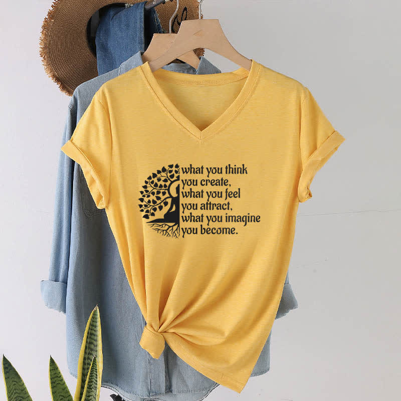 Olivenorma "What You Think You Create" V-Neck T-Shirt - Yellow - 2XL - image 14