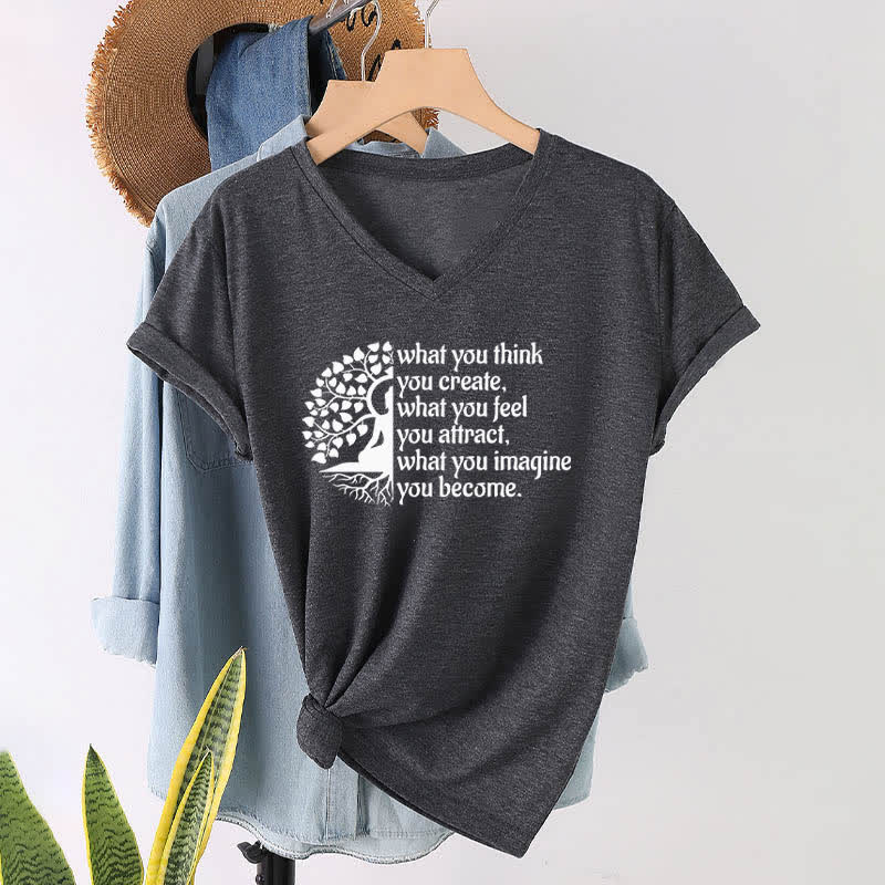 Olivenorma "What You Think You Create" V-Neck T-Shirt - Gray - 2XL - image 8