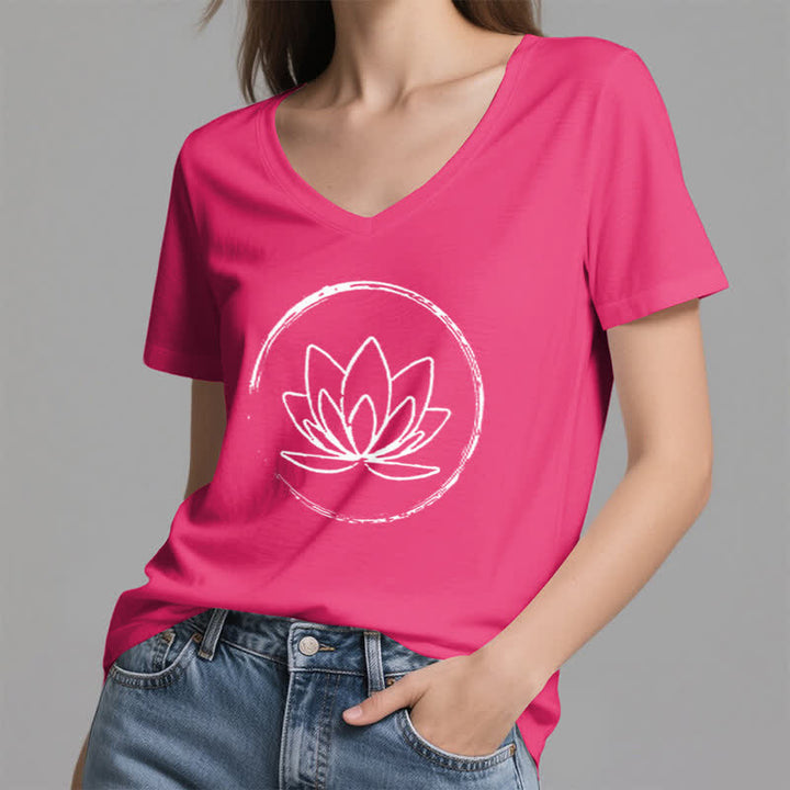 Olivenorma Boho Lotus Flower Loose V-Neck T-Shirt - image 19