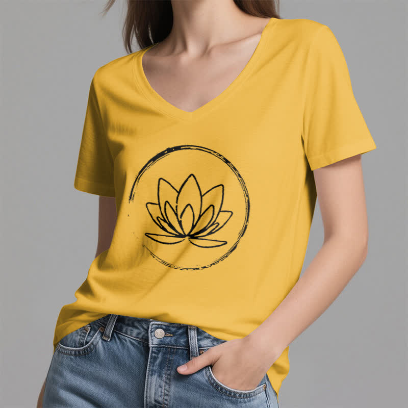 Olivenorma Boho Lotus Flower Loose V-Neck T-Shirt - image 17