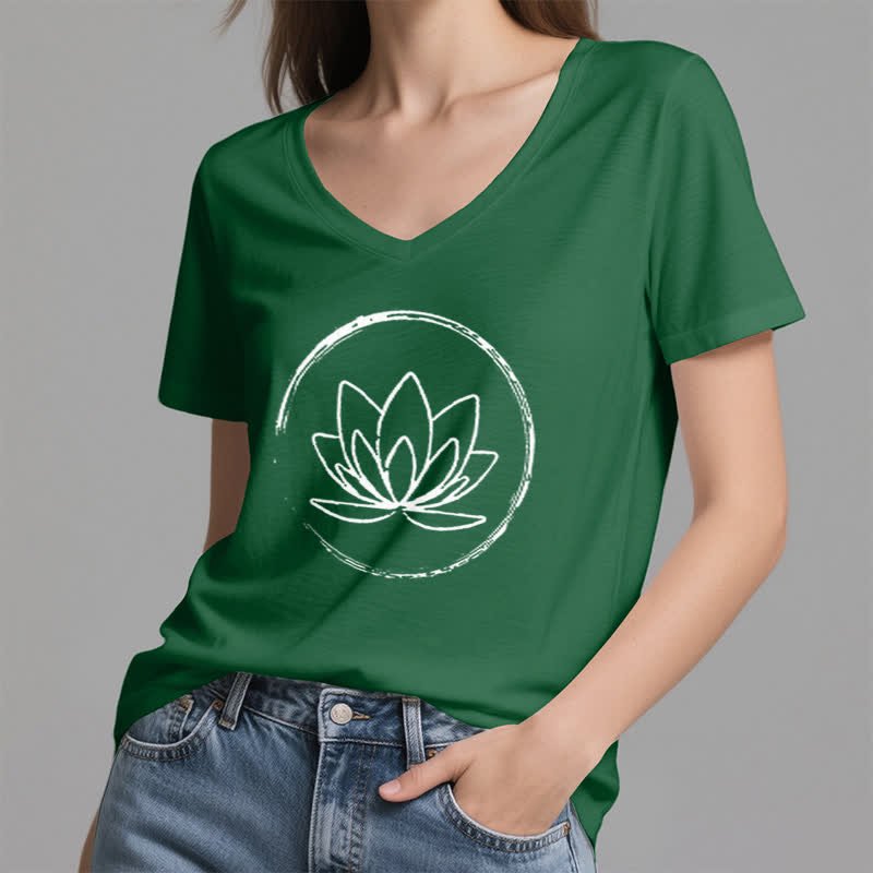 Olivenorma Boho Lotus Flower Loose V-Neck T-Shirt - image 7