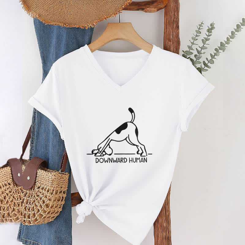 Olivenorma Downward-Facing Dog Yoga V-Neck T-Shirt - White - 2XL - image 2