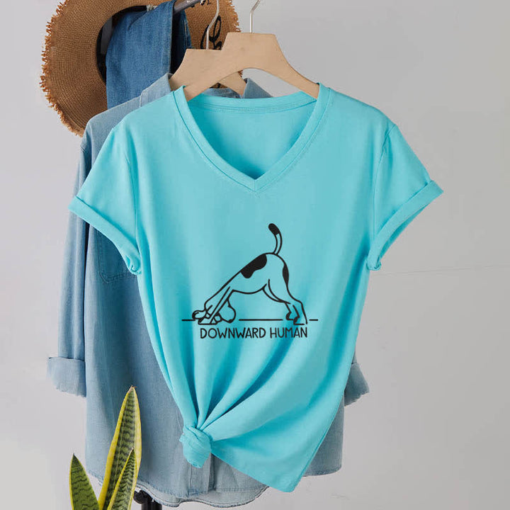 Olivenorma Downward-Facing Dog Yoga V-Neck T-Shirt - Lake Blue - 2XL - image 22