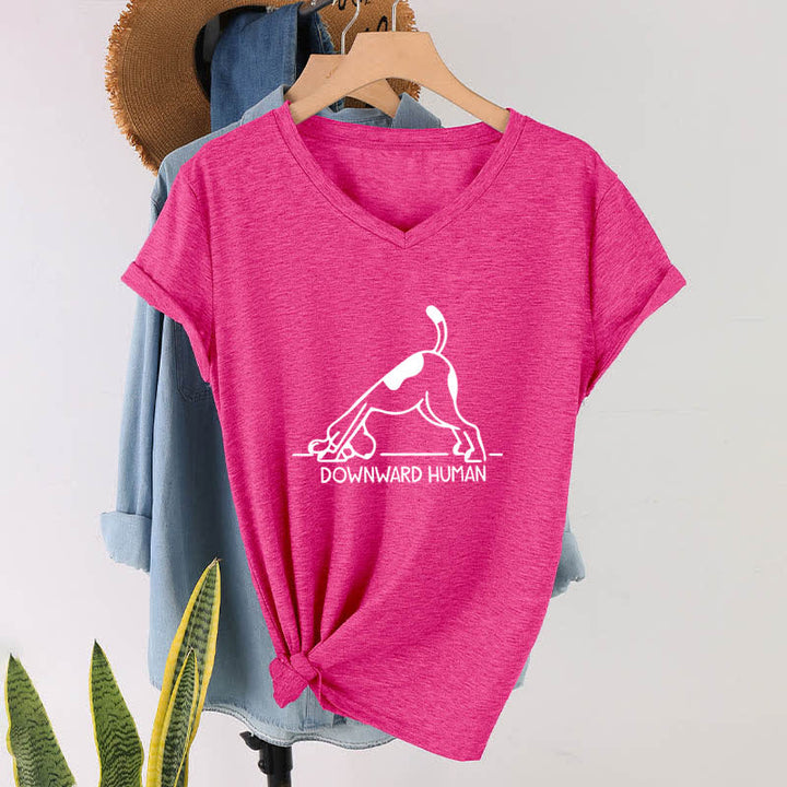 Olivenorma Downward-Facing Dog Yoga V-Neck T-Shirt - Rose Red - 2XL - image 18