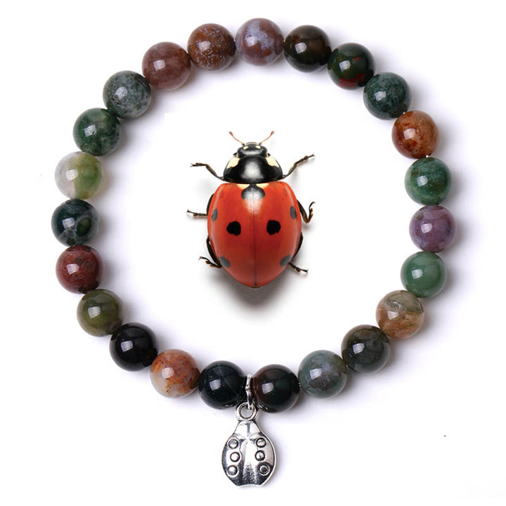 Olivenorma Lucky 7 Ladybug Charm Gemstone Bracelet - India Agate - image 5