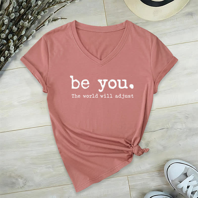 Olivenorma "Be You The World Will Adjust" V-Neck T-Shirt - Pink - 2XL - image 16