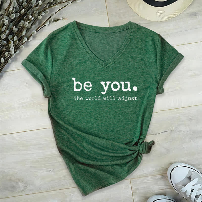 Olivenorma "Be You The World Will Adjust" V-Neck T-Shirt - Dark Green - 2XL - image 6
