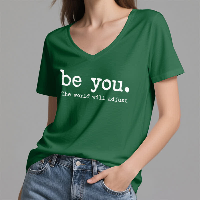 Olivenorma "Be You The World Will Adjust" V-Neck T-Shirt - image 5