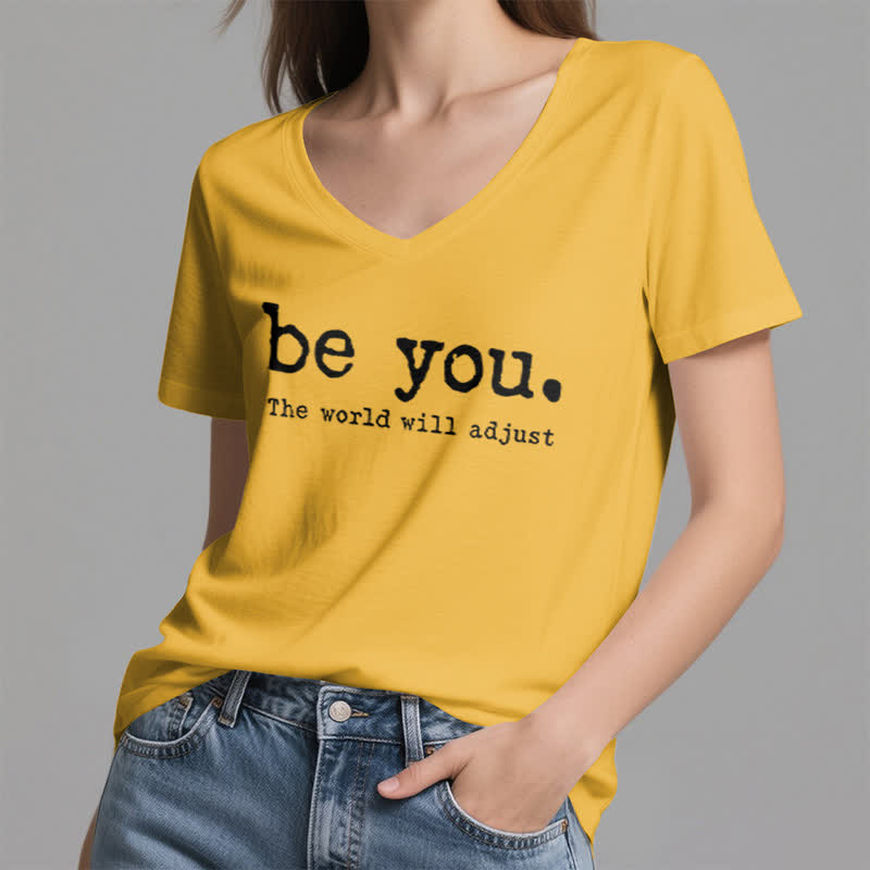 Olivenorma "Be You The World Will Adjust" V-Neck T-Shirt - image 17