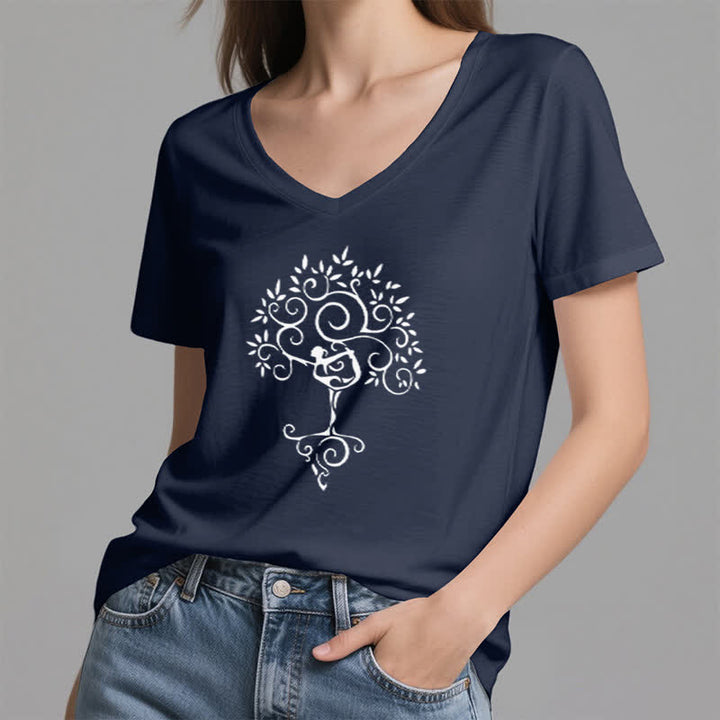 Olivenorma Yoga Tree Pose V-Neck T-Shirt - image 14