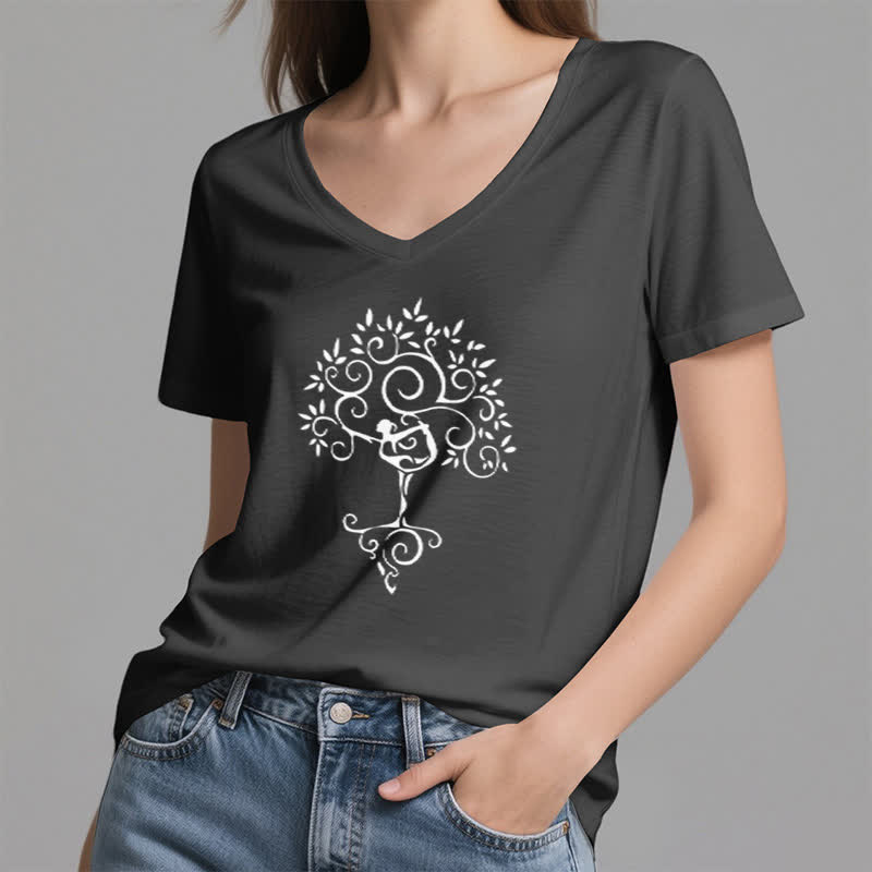 Olivenorma Yoga Tree Pose V-Neck T-Shirt - image 15
