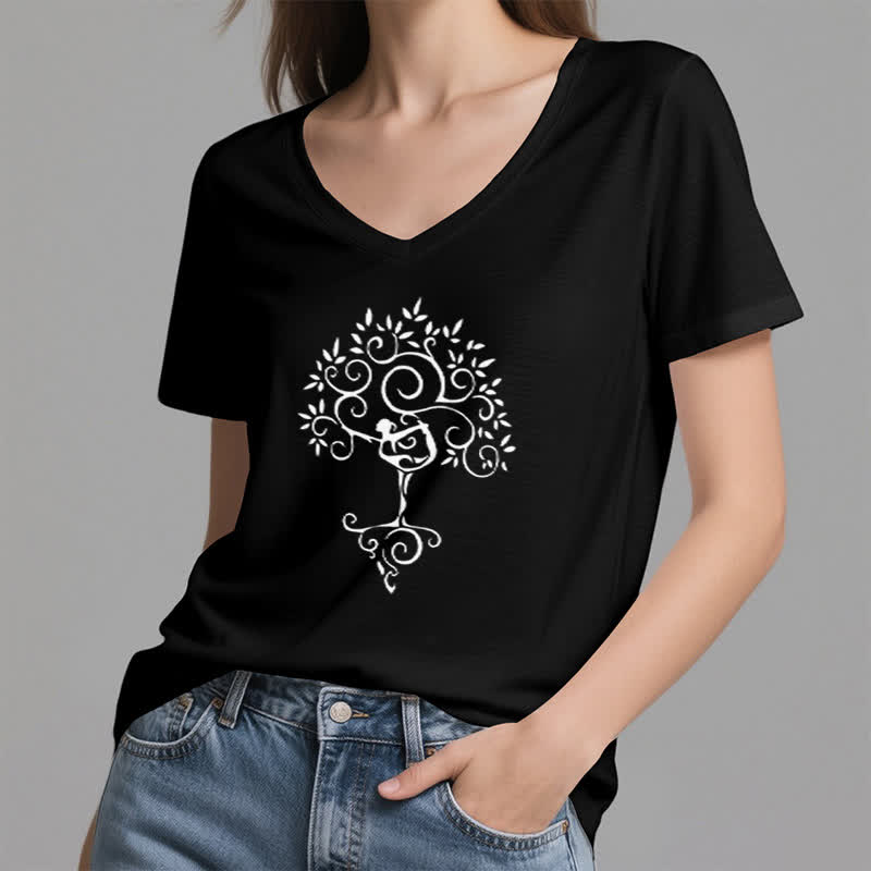 Olivenorma Yoga Tree Pose V-Neck T-Shirt - image 17