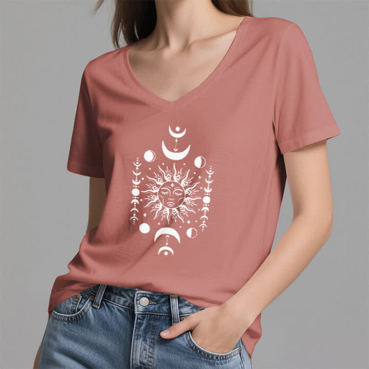 Olivenorma Sun And Moon Aesthetic Yoga V-Neck T-Shirt - image 17