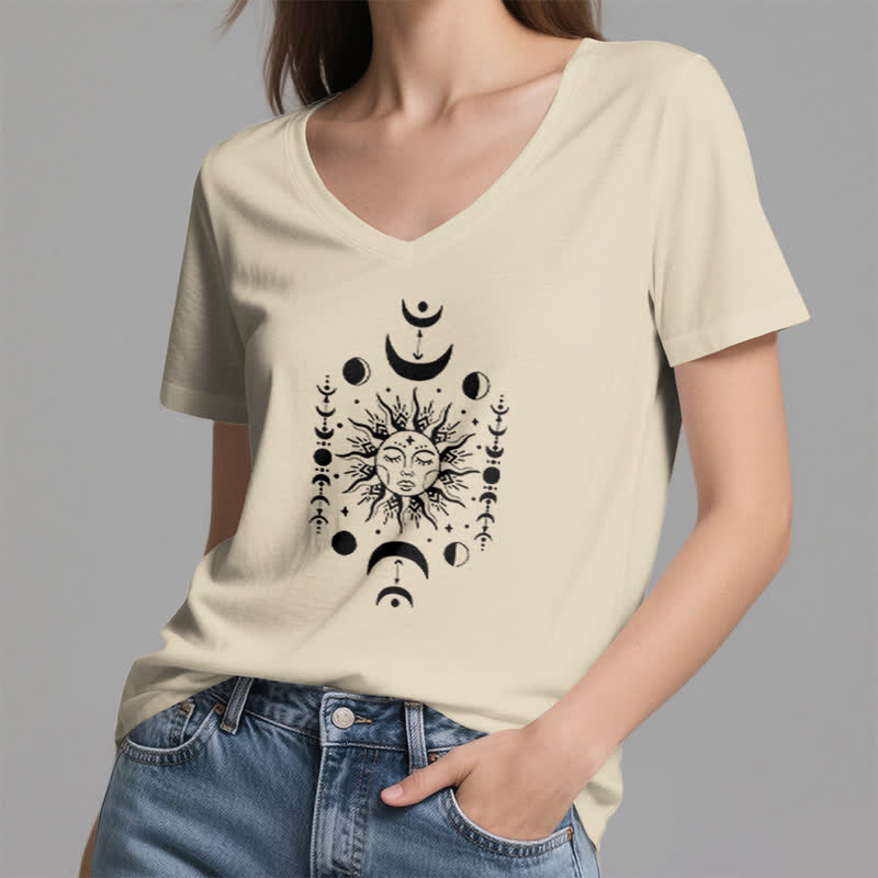 Olivenorma Sun And Moon Aesthetic Yoga V-Neck T-Shirt - image 21