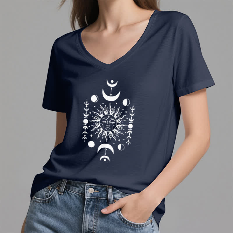 Olivenorma Sun And Moon Aesthetic Yoga V-Neck T-Shirt - image 3