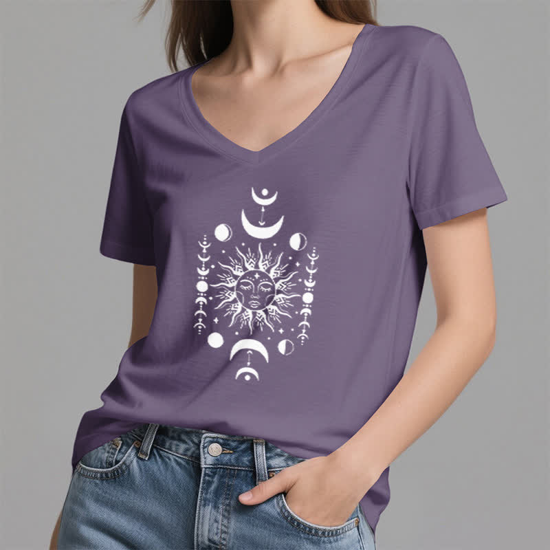 Olivenorma Sun And Moon Aesthetic Yoga V-Neck T-Shirt - image 25