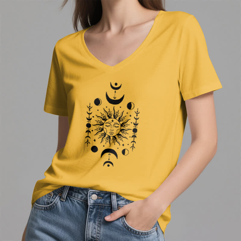 Olivenorma Sun And Moon Aesthetic Yoga V-Neck T-Shirt - image 15