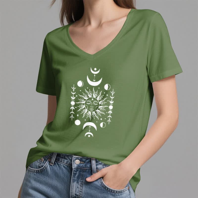 Olivenorma Sun And Moon Aesthetic Yoga V-Neck T-Shirt - image 7
